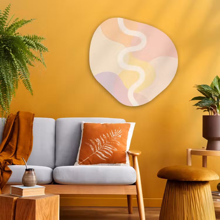 Golvende vormen - Abstract - pastel Wandcirkel Organisch Aluminium middel -sfeer4