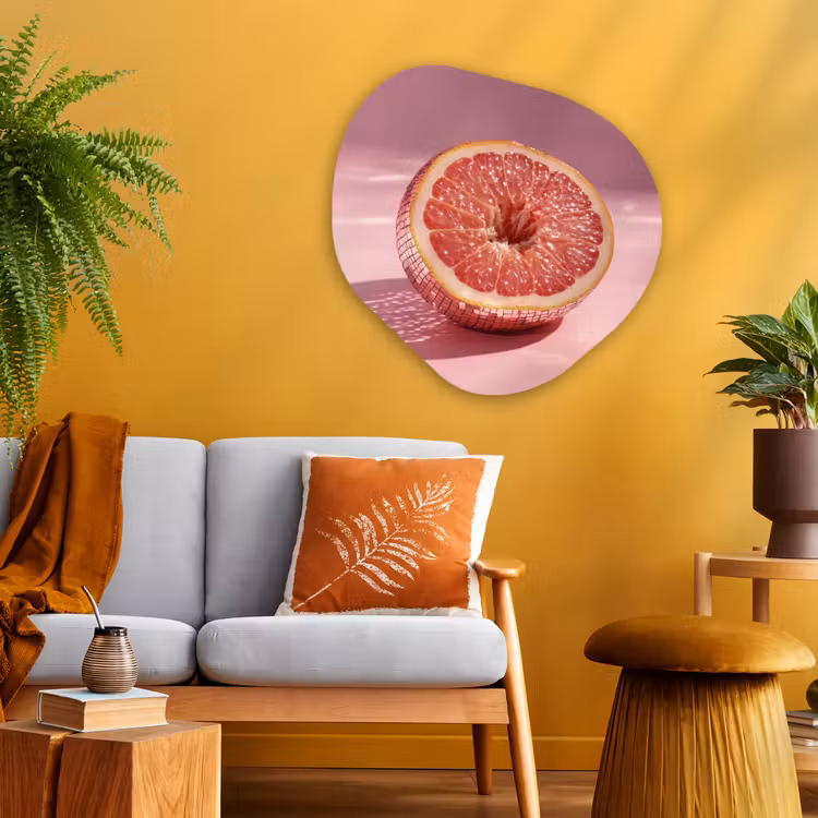 Grapefruit - Roze - Disco - Shiny Wandcirkel Organisch Aluminium middel -sfeer4
