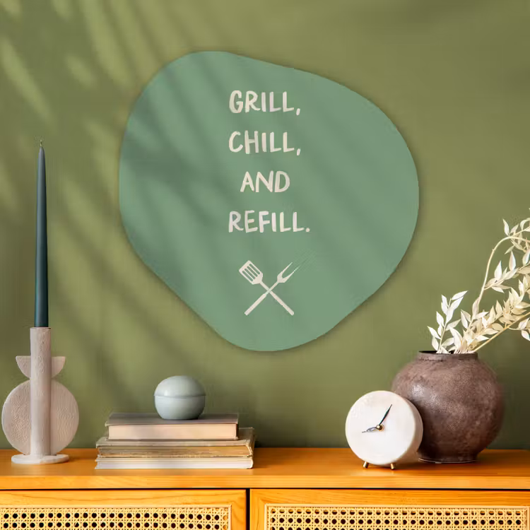 Grill - Groen - Zomer - Quote Wandcirkel Organisch Aluminium middel -sfeer2
