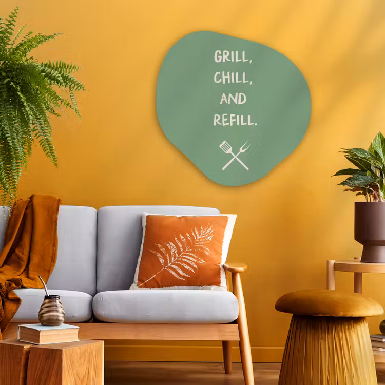 Grill - Groen - Zomer - Quote Wandcirkel Organisch Aluminium middel -sfeer4