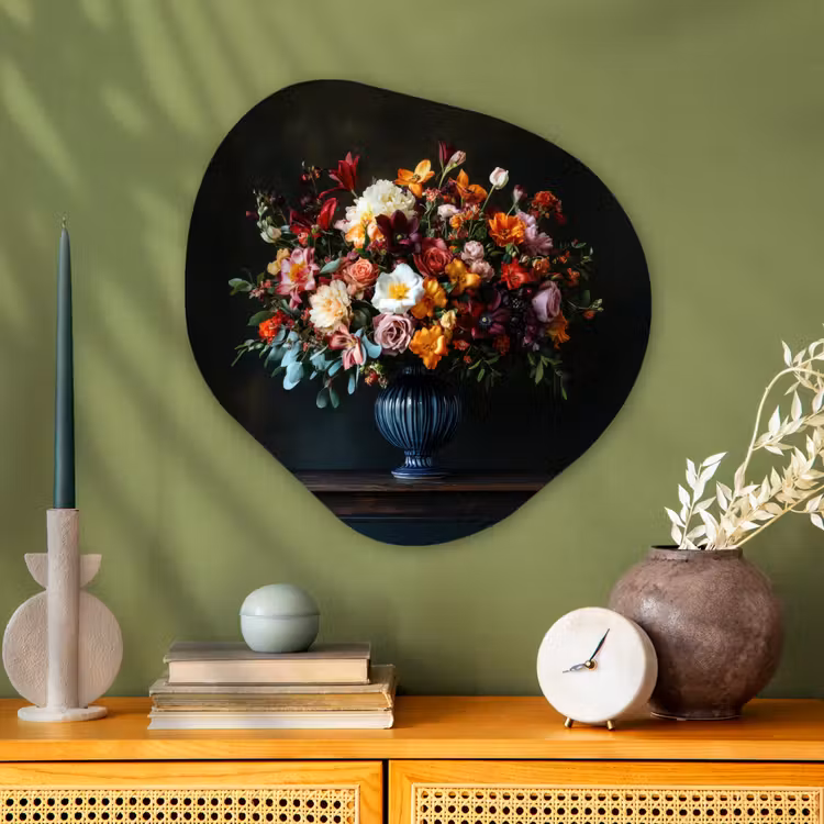 Groot - Bloemen - Vaas - Boeket Wandcirkel Organisch Aluminium middel -sfeer2