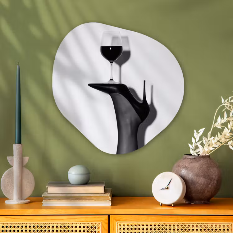 Hak - Wijn - Minimalistisch - Zwart Wandcirkel Organisch Aluminium middel -sfeer2