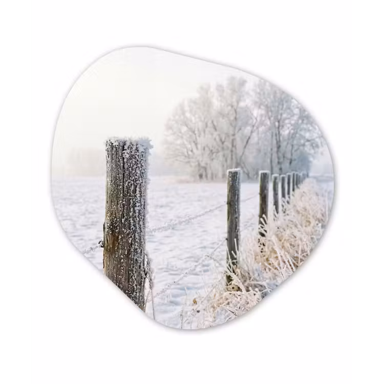Hek - Sneeuw - Mist - Platteland - Nostalgisch Wandcirkel Organisch Aluminium middel -3d