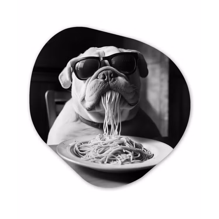 Hond - Bulldog - Pasta - Bril - Stoer - Dieren Wandcirkel Organisch Aluminium middel -3d