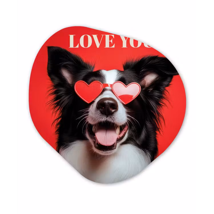 Hond - Hartjesbril - Loveyou - Rood Wandcirkel Organisch Aluminium middel -3d