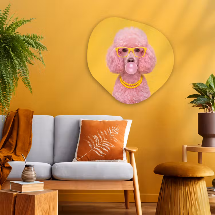Hond - Kauwgum - Dieren - Modern - Roze Wandcirkel Organisch Aluminium middel -sfeer4
