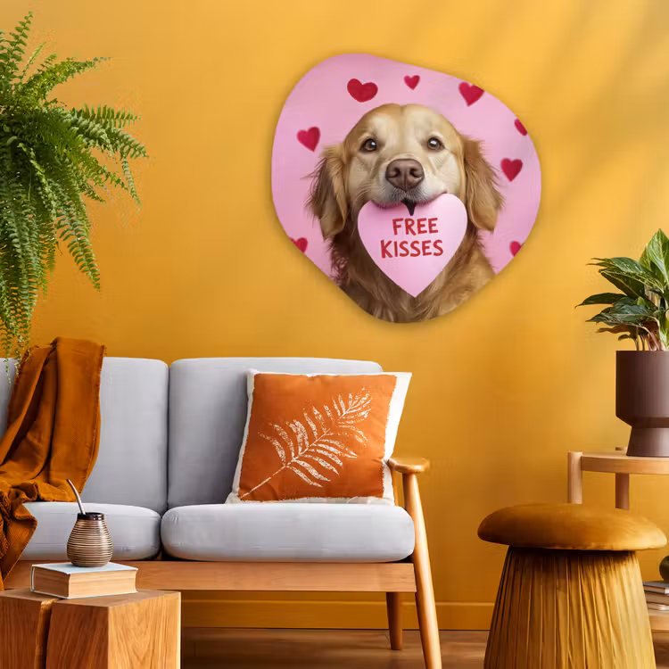 Hond - Kiss- Valentijn - Hartjes Wandcirkel Organisch Aluminium middel -sfeer4