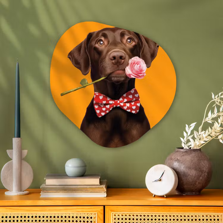 Hond - Oranje - Roos - Valentijn Wandcirkel Organisch Aluminium middel -sfeer2