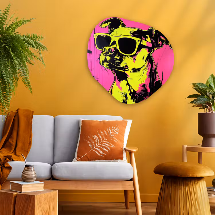 Hond - Zonnebril - Roze - Art Wandcirkel Organisch Aluminium middel -sfeer4