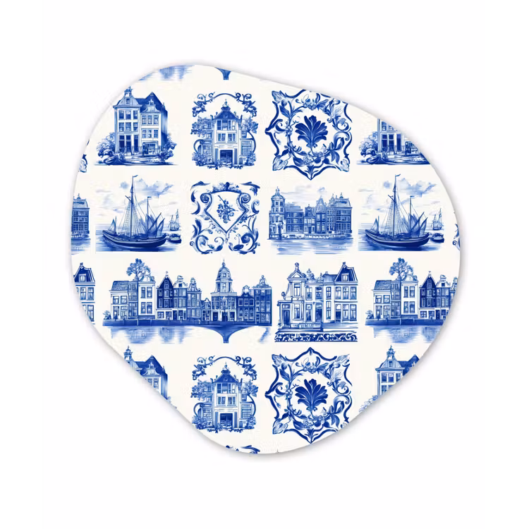 Huizen - Schepen - Blauw Wandcirkel Organisch Aluminium middel 851 -3d
