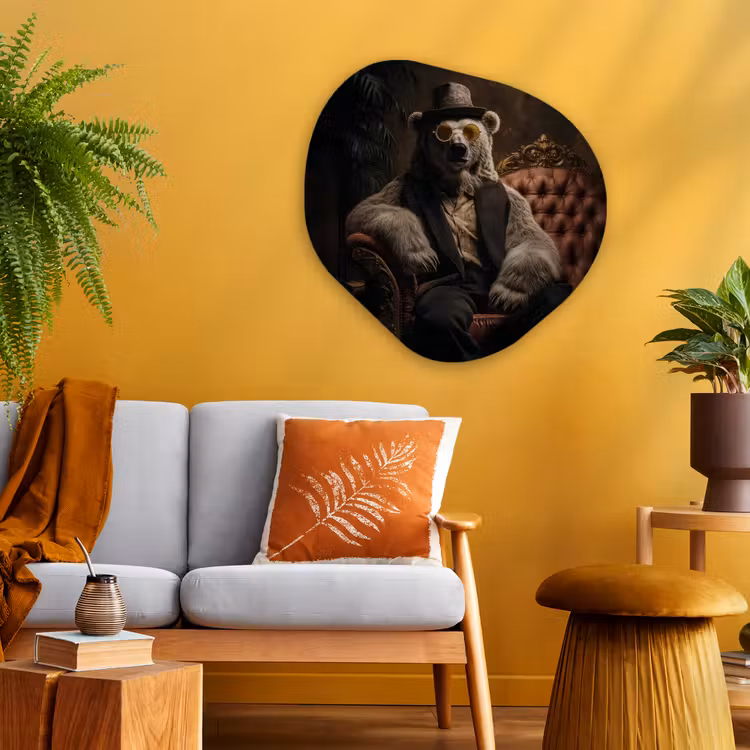 Ijsbeer - Hoed - Bril - Stoel Wandcirkel Organisch Aluminium middel -sfeer4