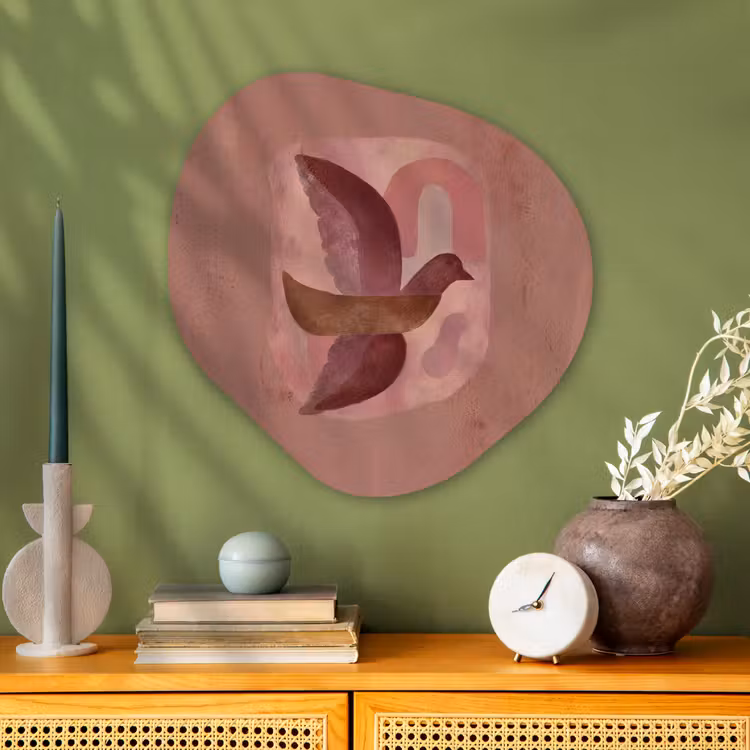 Illustratie - Vogels - Abstract - Roze Wandcirkel Organisch Aluminium middel -sfeer2