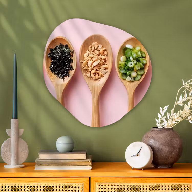 Ingrediënten - Lepels - Hout - Roze Wandcirkel Organisch Aluminium middel -sfeer2
