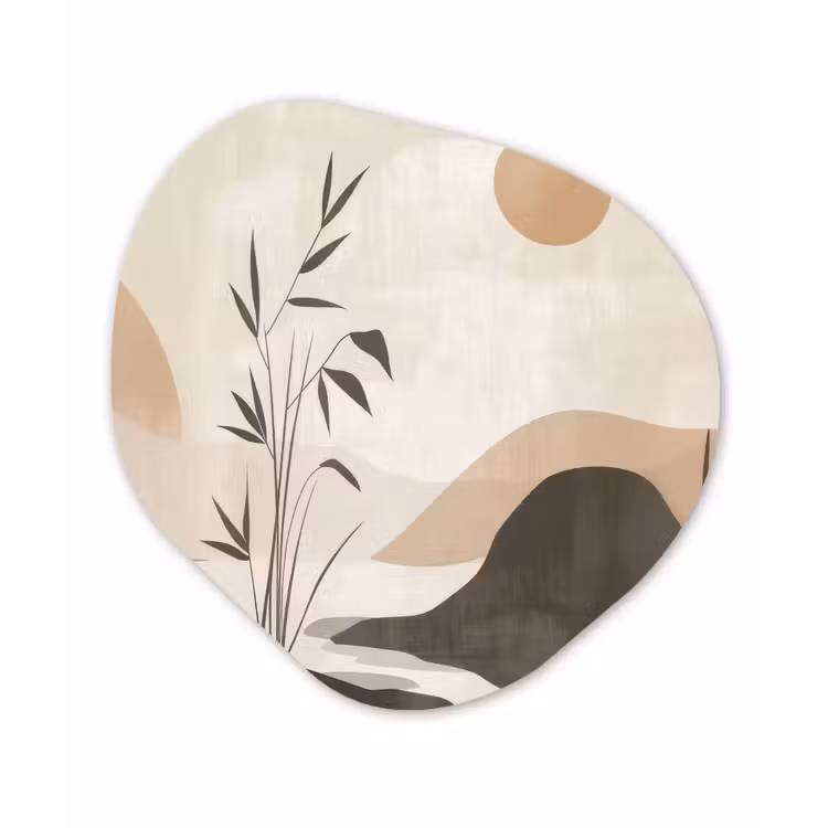 Japandi - Landschap - Beige Wandcirkel Organisch Aluminium middel -3d