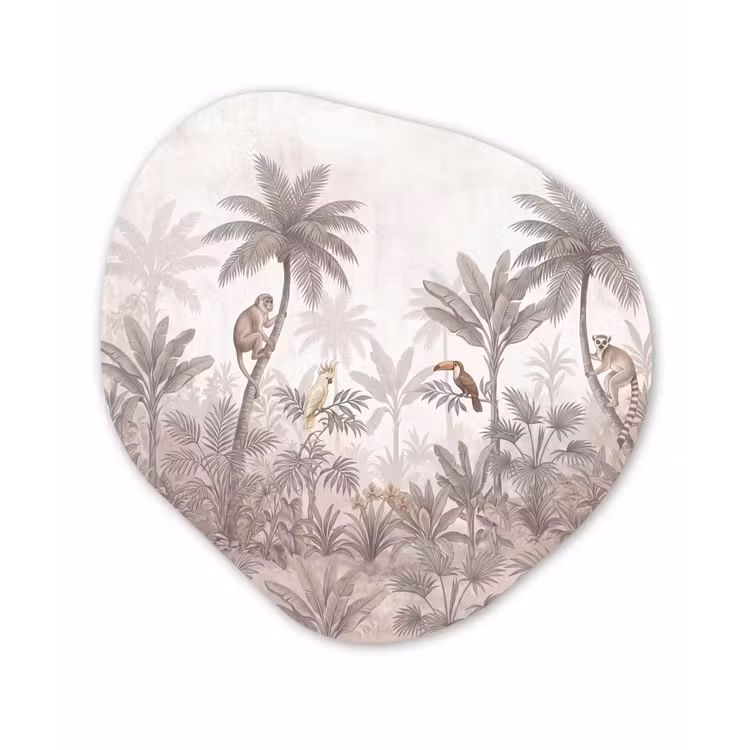 Jungle - Dieren - Palmbomen Wandcirkel Organisch Aluminium middel -3d