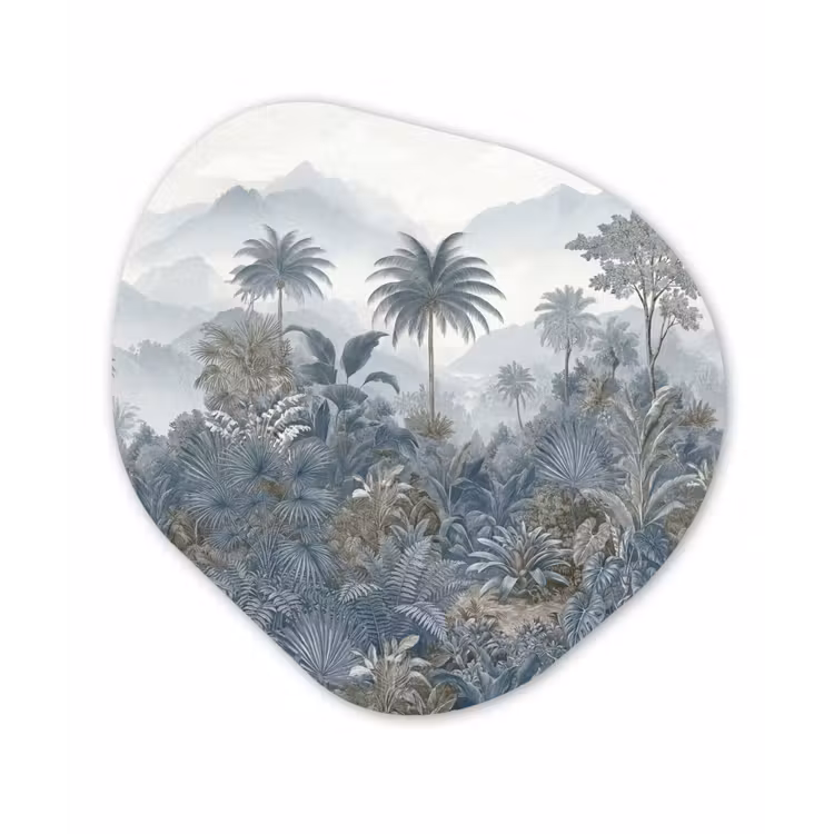 Jungle - Landschap - Blauw Wandcirkel Organisch Aluminium middel -3d