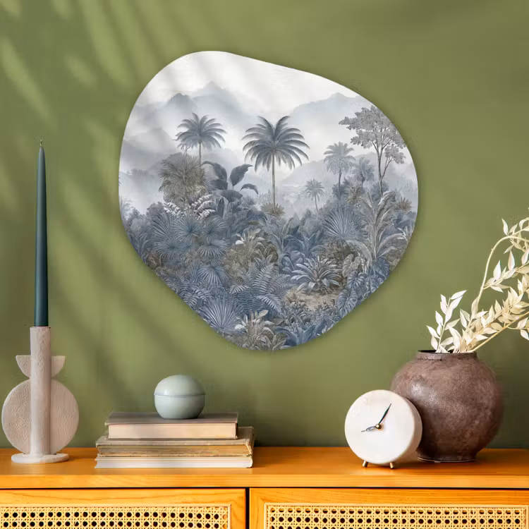 Jungle - Landschap - Blauw Wandcirkel Organisch Aluminium middel -sfeer2