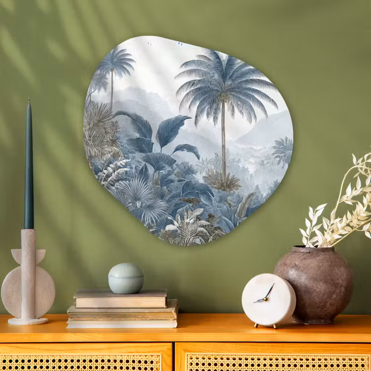 Jungle - Modern - Blauw - Groen Wandcirkel Organisch Aluminium middel -sfeer2