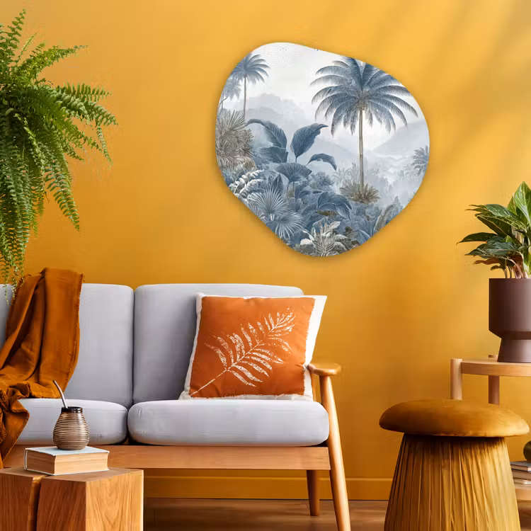 Jungle - Modern - Blauw - Groen Wandcirkel Organisch Aluminium middel -sfeer4