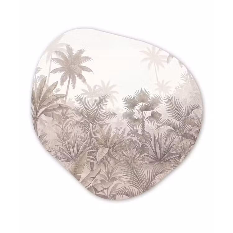 Jungle - Tropisch - Natuur -Vintage - Beige Wandcirkel Organisch Aluminium middel -3d