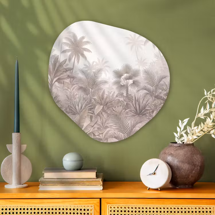 Jungle - Tropisch - Natuur -Vintage - Beige Wandcirkel Organisch Aluminium middel -sfeer2