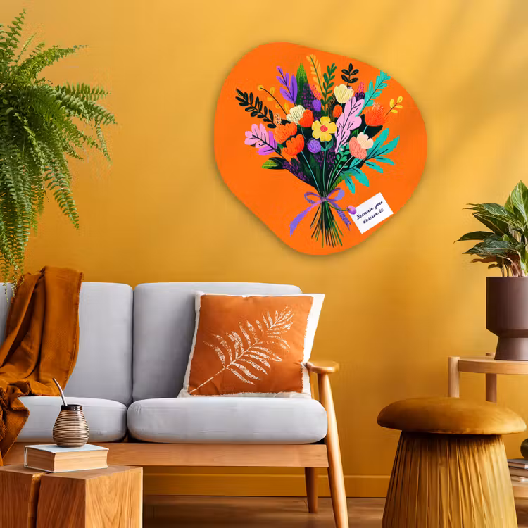 Kaartje - Boeket - Bloemen Wandcirkel Organisch Aluminium middel -sfeer4