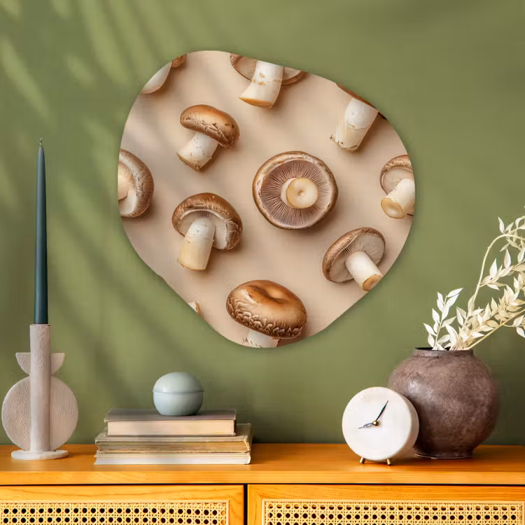 Kastanje Champignons - Beige Wandcirkel Organisch Aluminium middel -sfeer2
