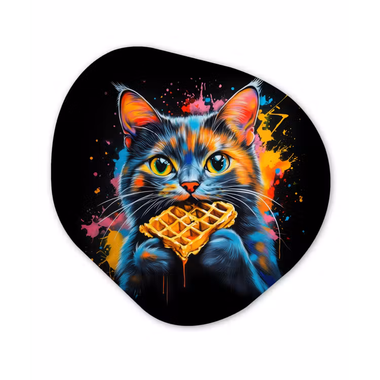 Kat - Graffiti - Kleurrijk - Wafel - Eten Wandcirkel Organisch Aluminium middel -3d
