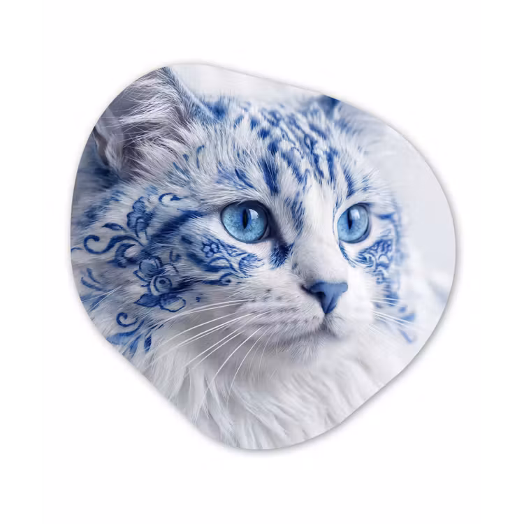 Kat - Patroon - Blauw Wandcirkel Organisch Aluminium middel -3d