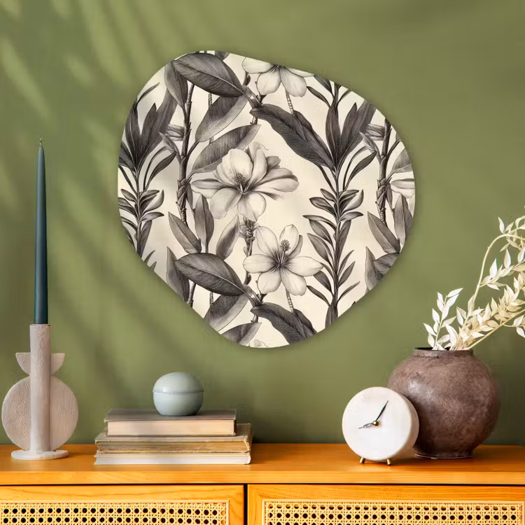 Klassiek - Botanisch - Zwart - Beige Wandcirkel Organisch Aluminium middel 851 -sfeer2