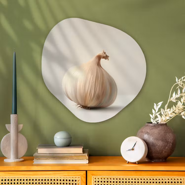 Knoflook - Natuurlijk - Beige Wandcirkel Organisch Aluminium middel -sfeer2