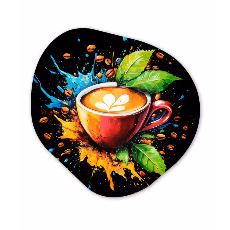 Koffie - Graffiti - Drinken - Abstract Wandcirkel Organisch Aluminium middel -3d