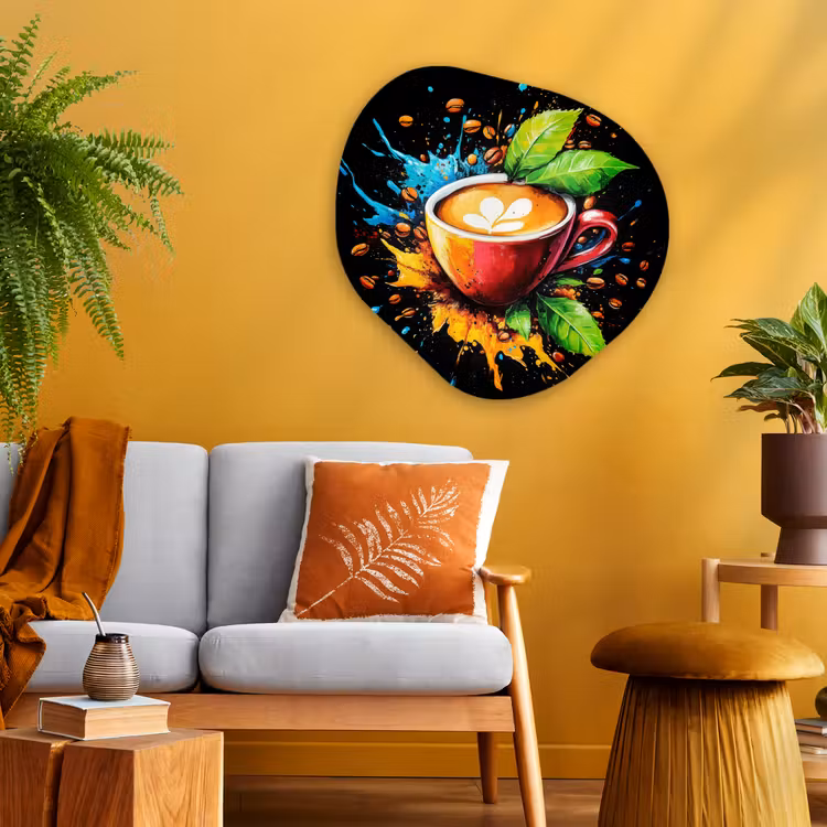 Koffie - Graffiti - Drinken - Abstract Wandcirkel Organisch Aluminium middel -sfeer4
