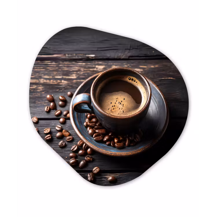 Kop - Koffie - Hout - Bonen Wandcirkel Organisch Aluminium middel -3d