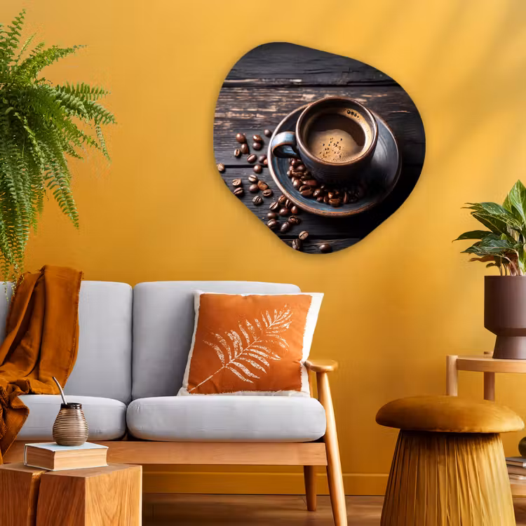 Kop - Koffie - Hout - Bonen Wandcirkel Organisch Aluminium middel -sfeer4