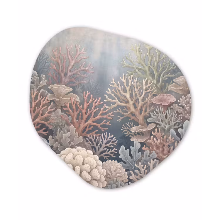 Koraal - Zeeleven - Onderwater - Illustratie - Natuur Wandcirkel Organisch Aluminium middel -3d