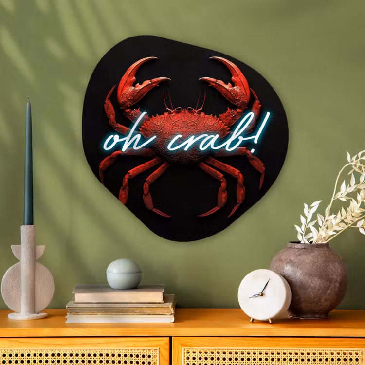 Krab - Rood - Neon - Quote Wandcirkel Organisch Aluminium middel -sfeer2