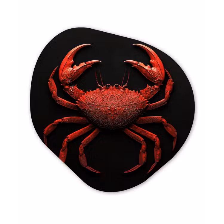 Krab - Rood - Vissen - Schaaldieren Wandcirkel Organisch Aluminium middel -3d