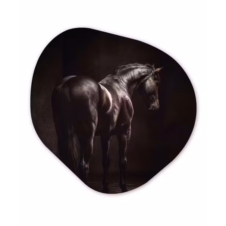Krachtig - Paard - Donker Wandcirkel Organisch Aluminium middel -3d