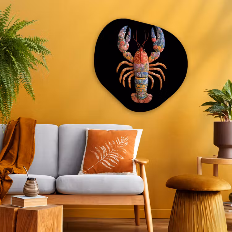 Kreeft - Borduur - Kleurrijk - Bloemen Wandcirkel Organisch Aluminium middel -sfeer4