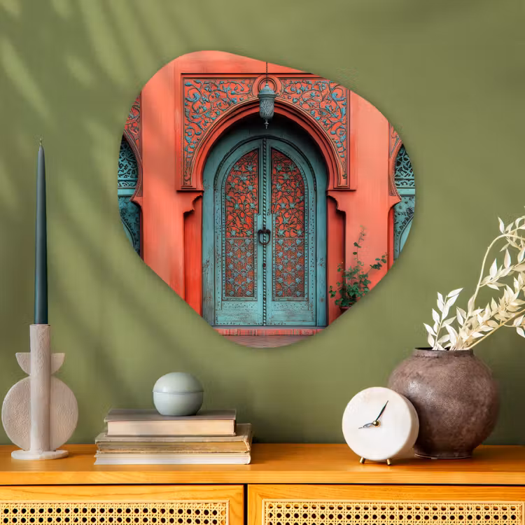 Lantaarn - Deur - Turquoise Wandcirkel Organisch Aluminium middel -sfeer2