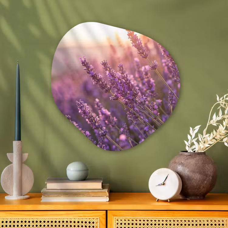 Lavendel - Paars - Zonlicht Wandcirkel Organisch Aluminium middel -sfeer2