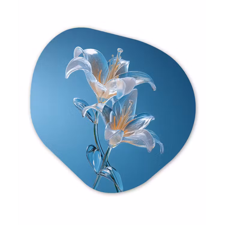 Lelies - Blauw - Glazen Wandcirkel Organisch Aluminium middel -3d
