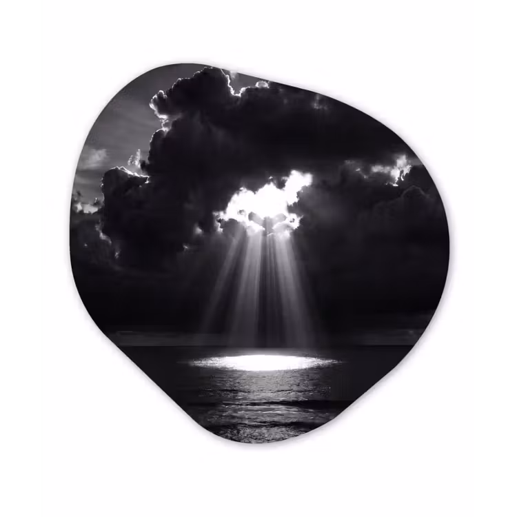 Licht - Wolken - Zee - Zwart-wit - Natuur Wandcirkel Organisch Aluminium middel -3d