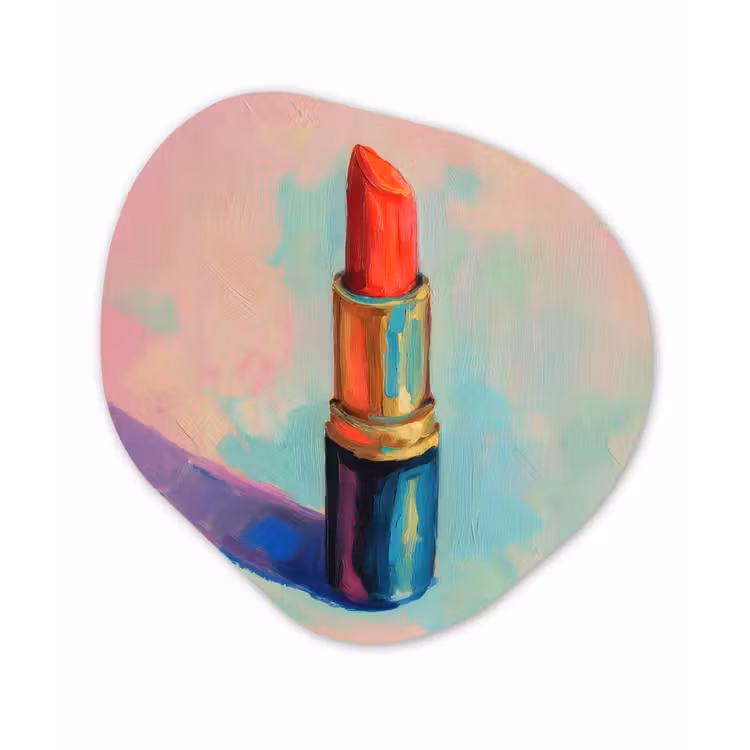 Lippenstift - Rood - Penseelstreken Wandcirkel Organisch Aluminium middel -3d