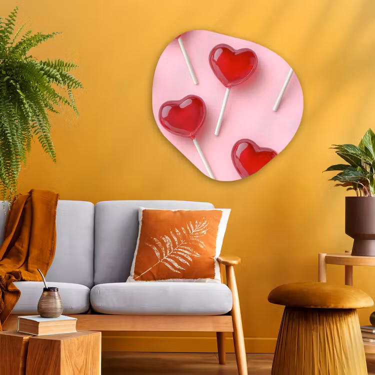 Lollies - Hartjes - Roze Wandcirkel Organisch Aluminium middel -sfeer4