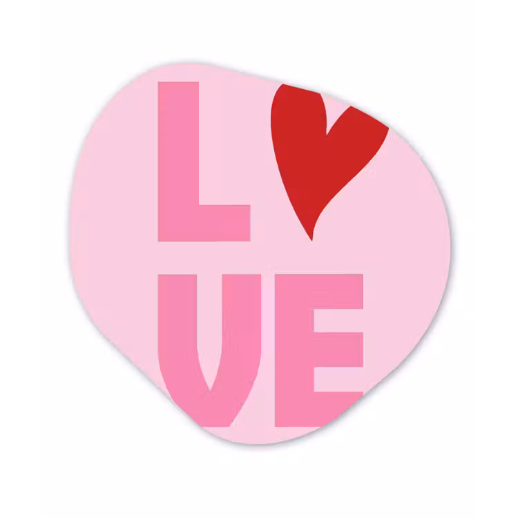 Love - Roze - Hart - Valentijn Wandcirkel Organisch Aluminium middel -3d