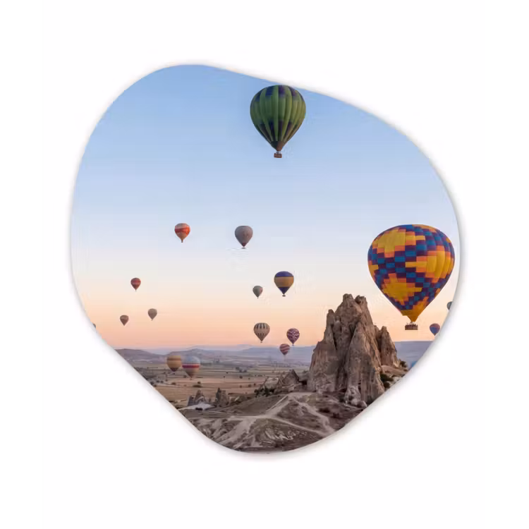 Luchtballonnen - Rotsen - Zonsopgang Wandcirkel Organisch Aluminium middel -3d