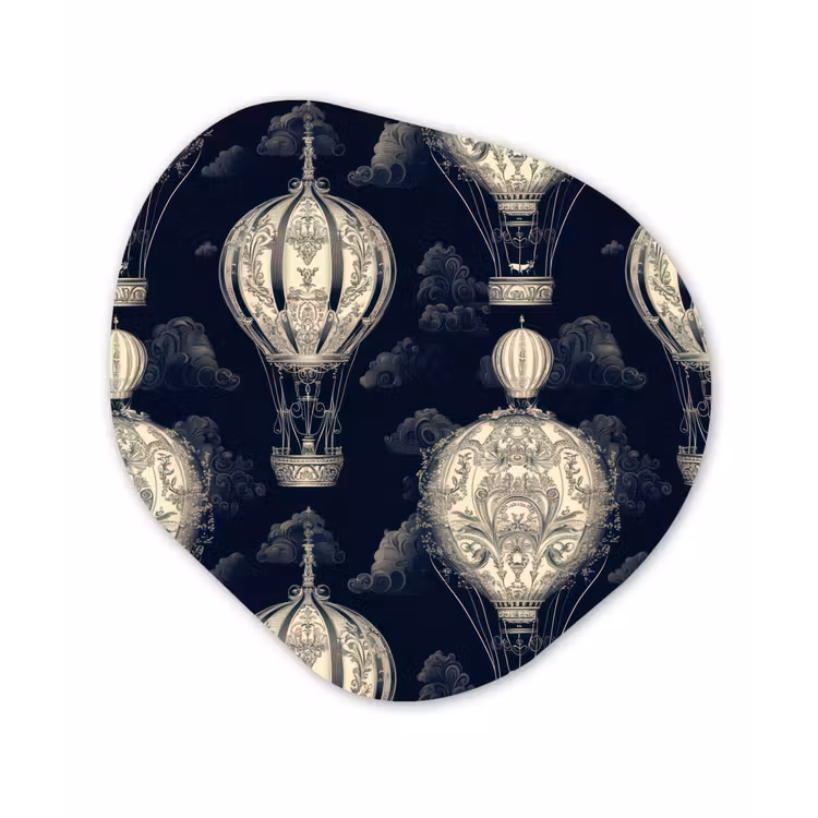 Luchtballonnen - Wolken - Patroon - Donkerblauw Wandcirkel Organisch Aluminium middel 851 -3d
