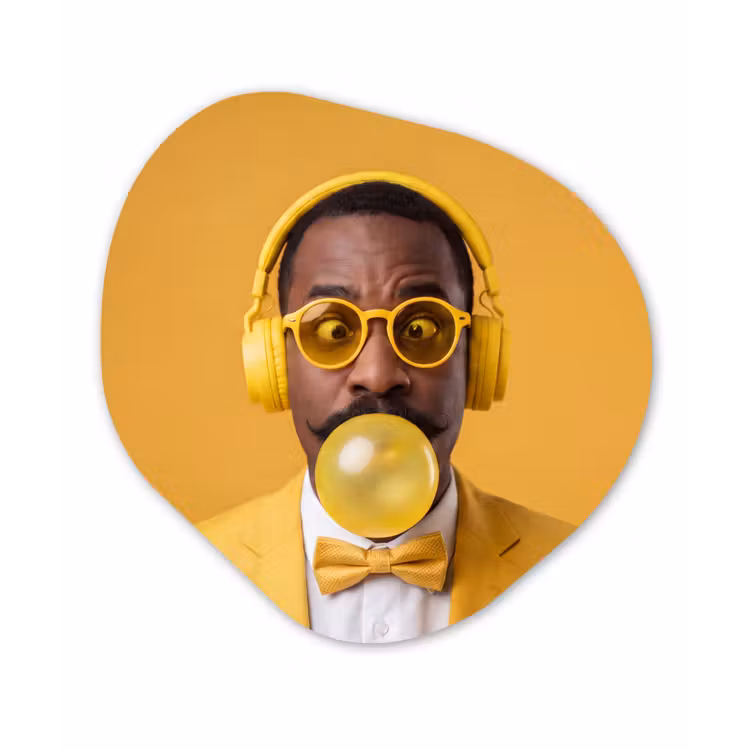 Man - Bubblegum - Portret - Geel - Modern Wandcirkel Organisch Aluminium middel -3d